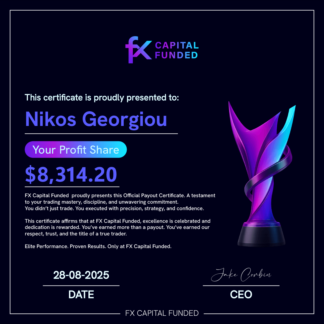 Fx Capital Funded Payout Certificate - $8,314